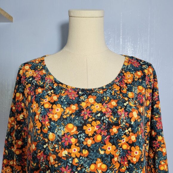 Lularoe Extra Large Orange Red Floral Round Neck Shortsleeve Tunic T-Shirt - Picture 4 of 9